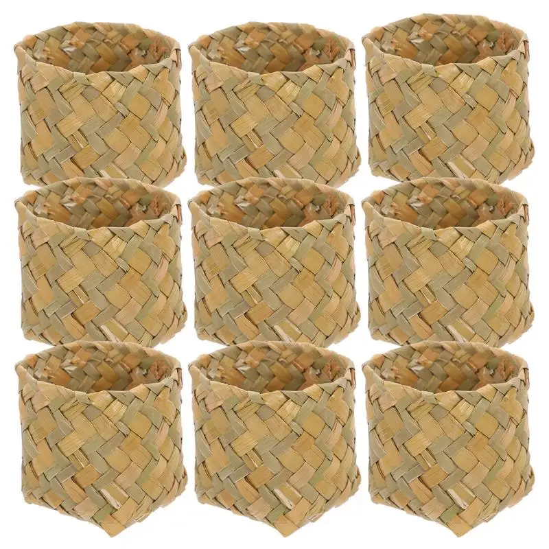 10pcs Straw Woven Candy Boxes Engagement Ring Box Mini Candy Basket Gift Container Wedding Party Favors
