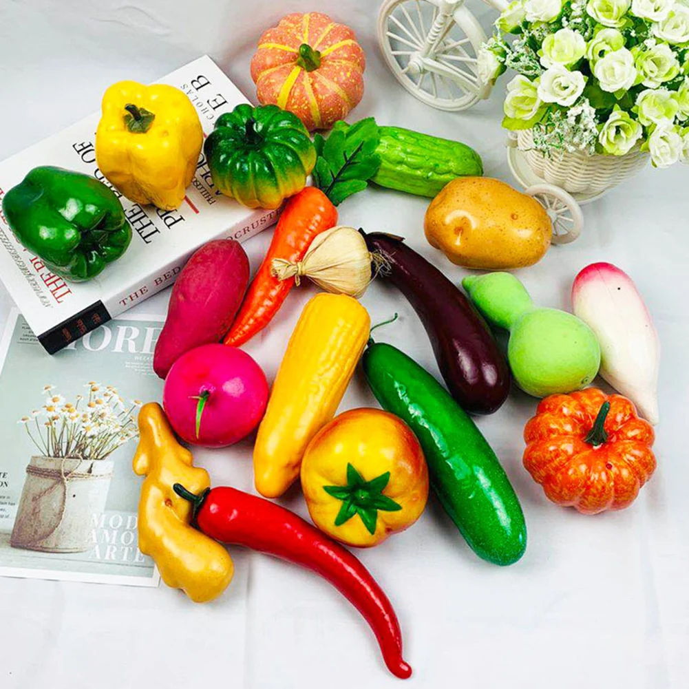 1pcs Simulated Vegetables Green PVC Material Fake Vegetable Model Pepper Small Pumpkin Garlic Children Dollhouse Decoration