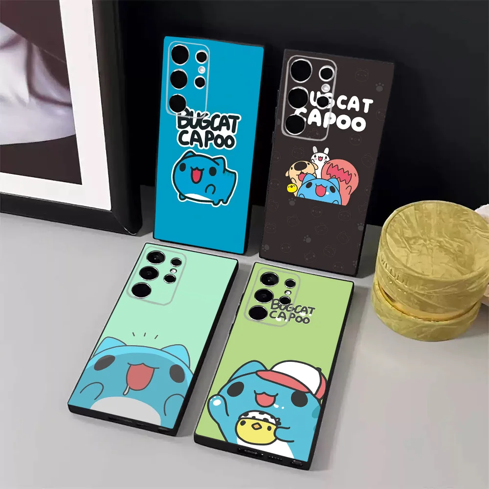 Bugcat Capoo Cartoon Phone Case For Samsung S24,23,22,30,21,10,9,Ultra,Plus,Lite,FE,5G Black Soft Case