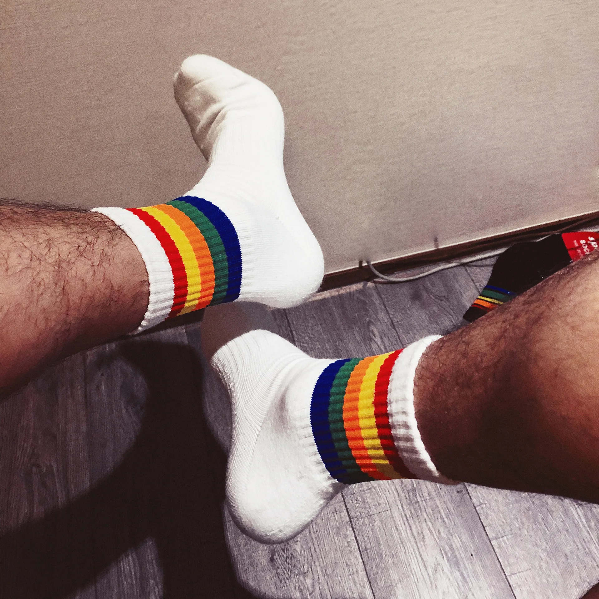 Rainbow Stripes Gay Sexy Trend Fashion Popular Solid Color Sports Socks Cotton Towel Bottom Thickened Medium Tube Men's Socks