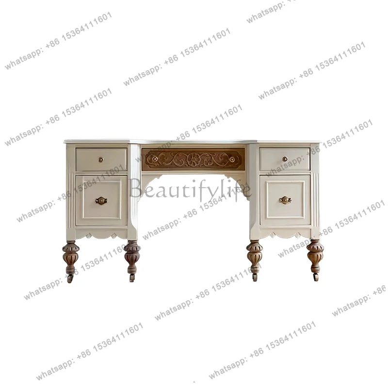 

American vintage solid wood desk villa large carved desk