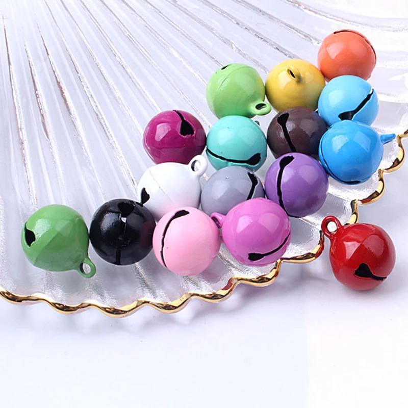 14mm Candy Color Mini Jingle Bell Pendants for Diy Metal Pet Keychain Accessories Christmas Tree Decor Bag Hanging Materials