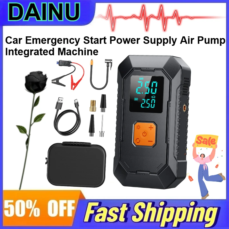 10000mAh Car Emergency Start Power Supply Air Pump Integrated Machine for 4-in-1 Car Battery Starter and Car Tire Inflator Pump