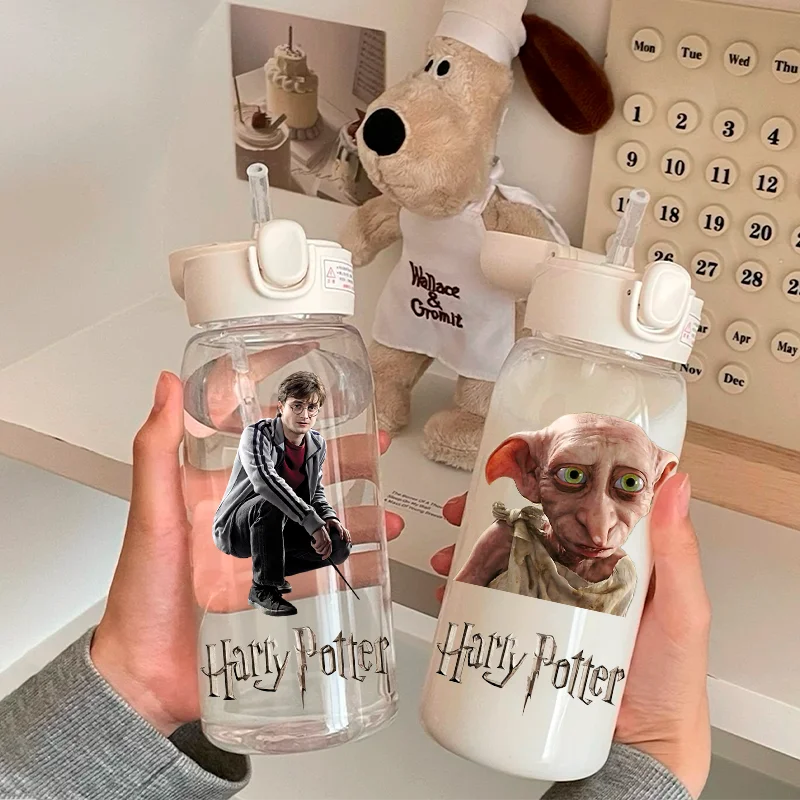 600ML Harry Potter Portable Leak Proof Straw Cup Student Outdoor Straw Cup Hogwarts Patterned Drinking Bottle Children's Gift