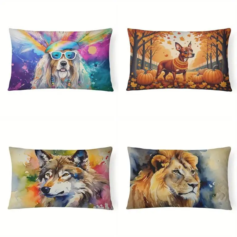 Hippie Dog Watercolor Pillow Cover Suitable For Sofa Bedroom Car Pillow Cover Cushion Rectangular Back Cushion