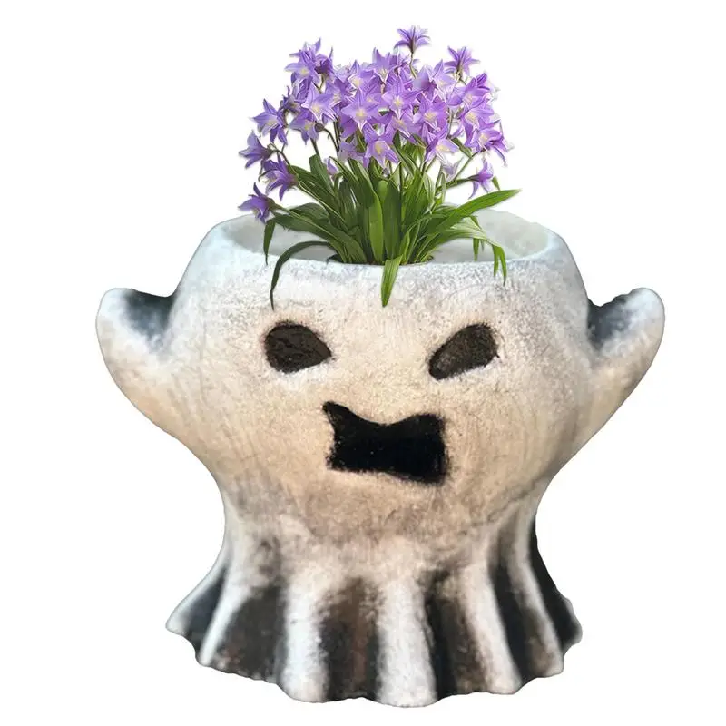 Halloween Ghost Succulent Planter Horror Themed Succulent Planter Decorative Resin Snack Bucket For Dining Tables Kids Room