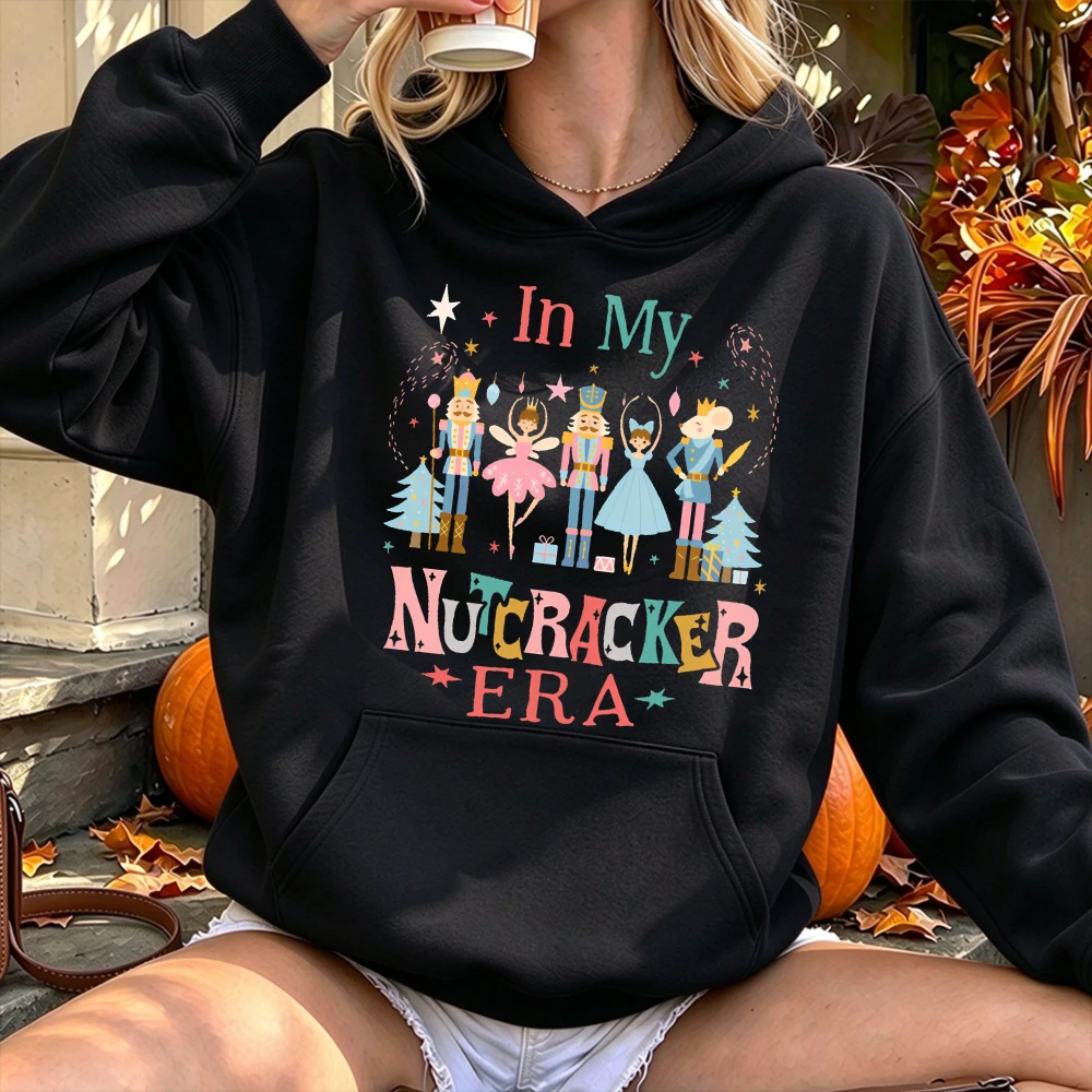 In My Nutcracker Era Print Womens Long Sleeve Pullover Hoodie Christmas Sweatshirt Winter Christmas Holiday Retro Essential Tops