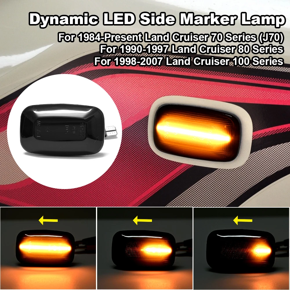 2X LED Dynamic Side Marker Turn Signal Light Blinker Lamp For Toyota Landcruiser Land cruiser 70 80 100 Series 1998-2007