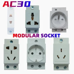 AC30 35mm DIN Rail Mount AC Power 10A 16A 25A 250V 440V 2/3/4/5 Pin Plug Modular Socket EU AU Type