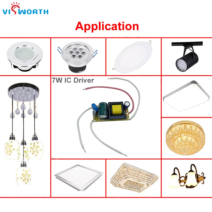 VisWorth 7*1W LED driver 7W LED Lighting Transformer Output 12V 24V IC driver 300ma Driver Adapter for 5W 7W COB SpotLight