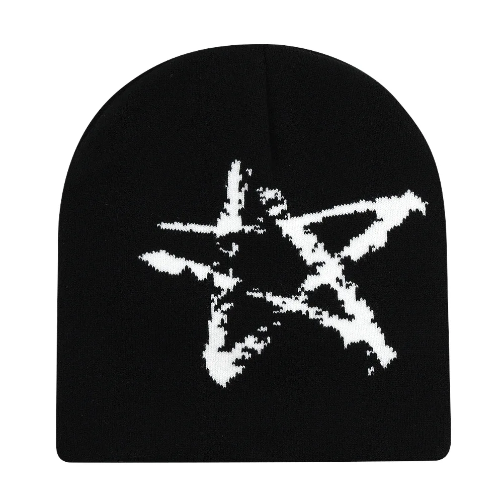 كول ستار نمط الشتاء الدافئة بيني للنساء الرجال في الهواء الطلق Skullcap التزلج قبعة Y2K الباردة قبعة الهيب هوب الدراجات متماسكة قبعة الخريف