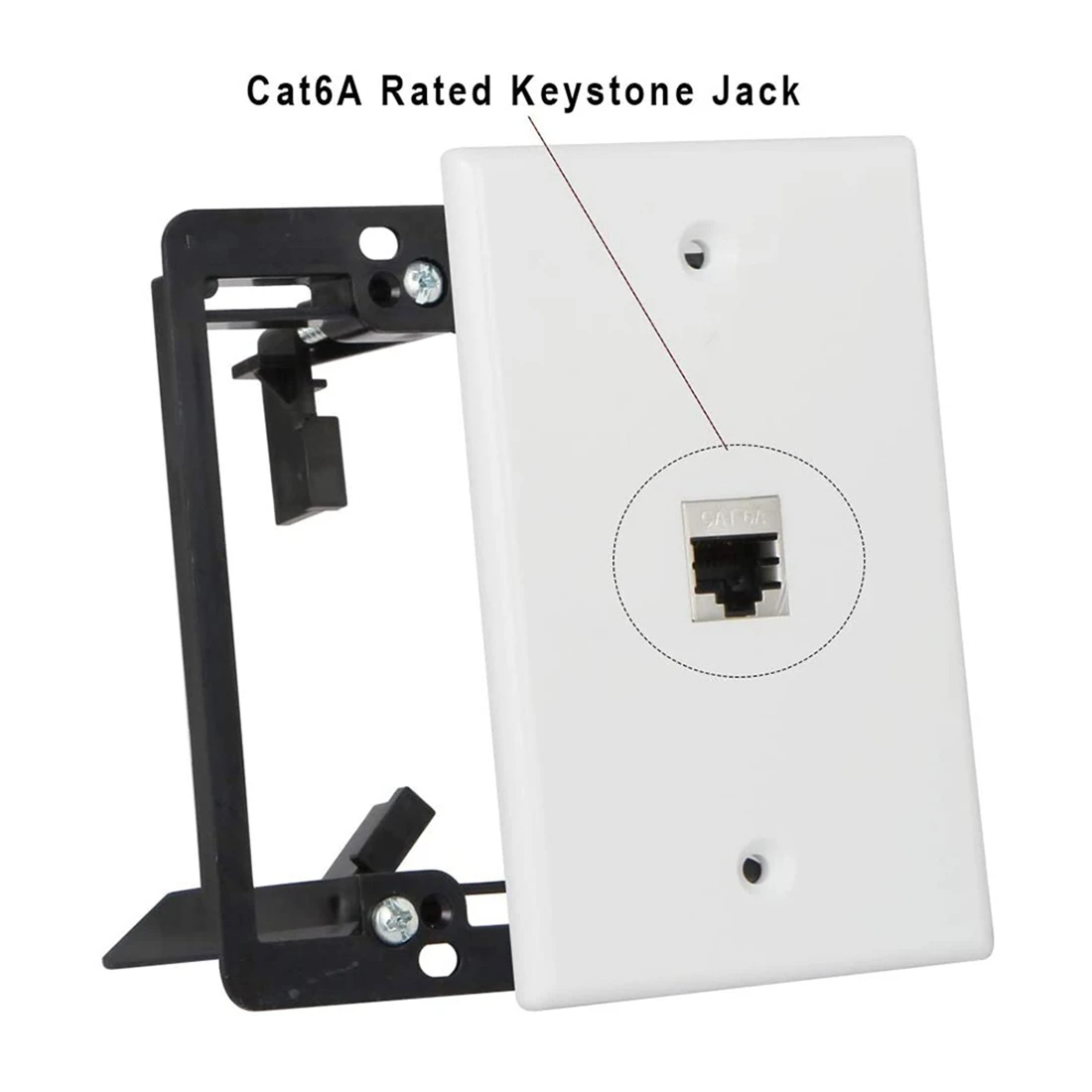 A74E-Cat6 Wall Plate 1 Port 1 Gang RJ45 For Keystone Wall Plate + Low Voltage Mounting Bracket + Female CAT6A Full Shielded