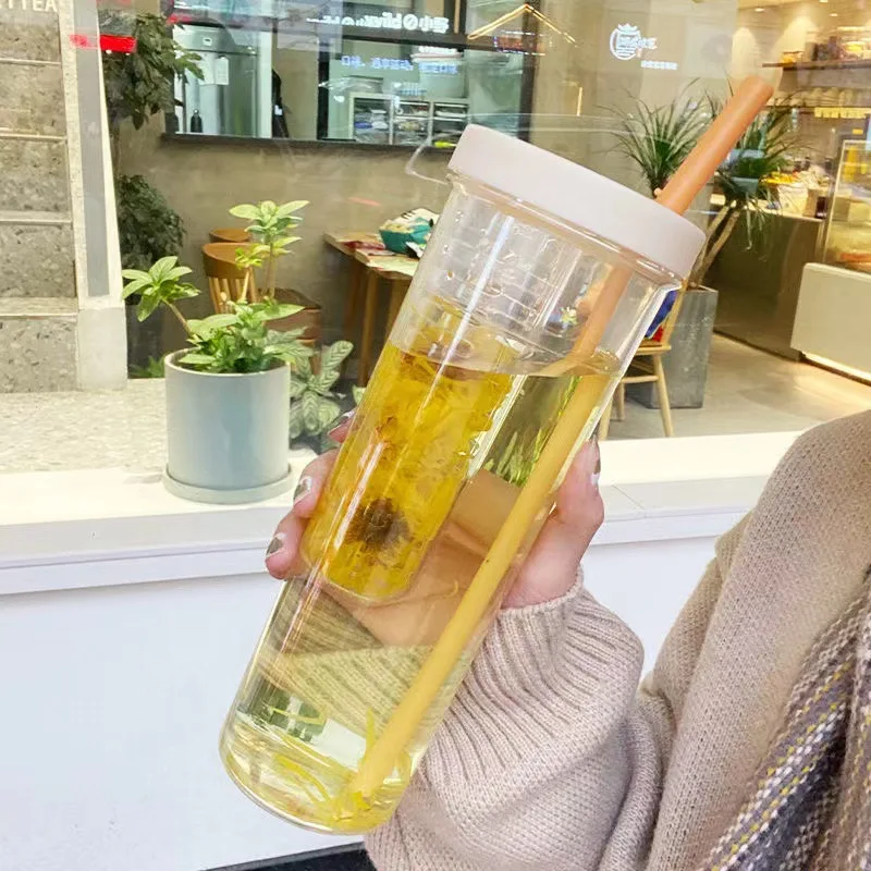 Large Capacity Plastic Straw Water Cup Creative Transparent Juice Drink Cup Portable Shock-Resistant Tea Cup Home Accessories