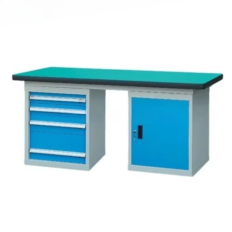 

Industrial woodworking table with drawers for easy organization