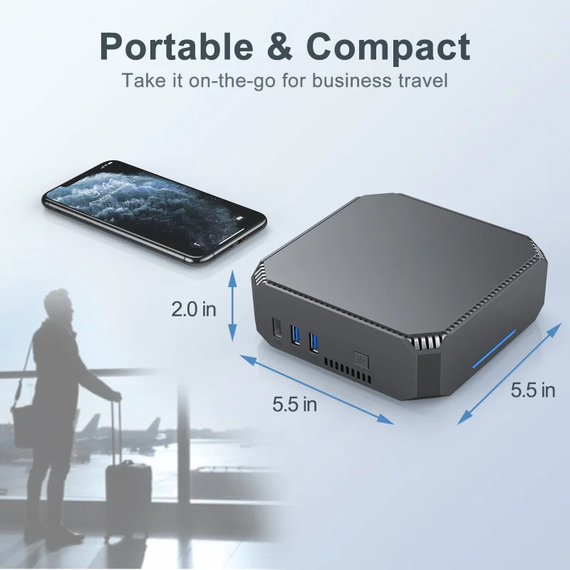 Mini PC Desktop Gaming Computer, Intel Celeron J4105, Quad-Core, 2.4G, 5G, Dual WiFi, BT 4.2, HD Gigabit, GK2, Windows 11, Internet, CPU