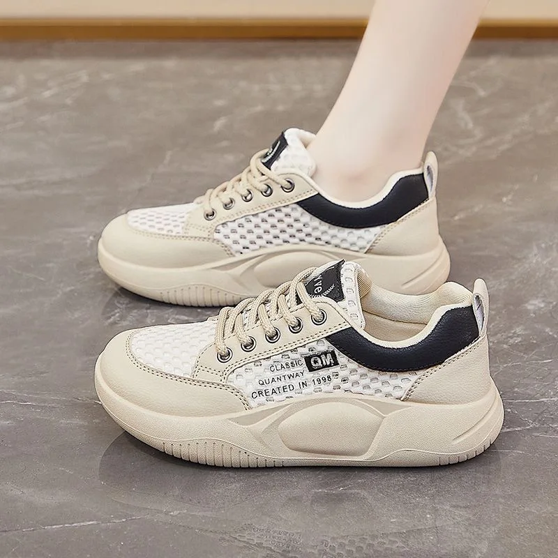 2025 Summer New! Women's White Sneakers   Korean Style ins Trend, Student  Friendly Mesh Breathable Shoes Height  Increasing