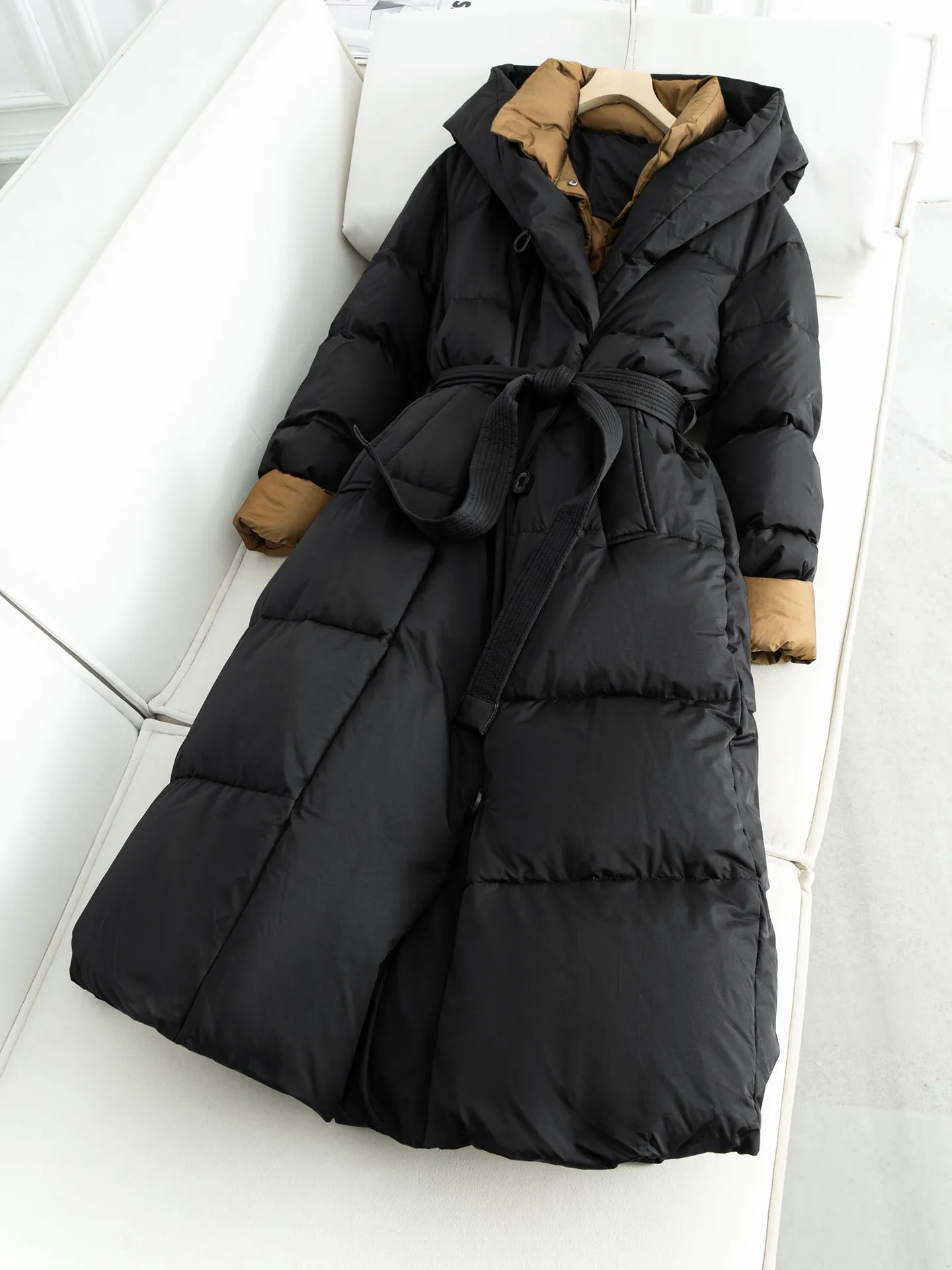 Doudoune ample à capuche pour femme, longue, en duvet de canard blanc 90, nouvelle collection hiver 2026