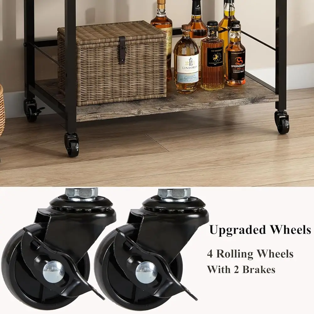 Coffee Bar Cart With Storage, 3-Tier Coffee Table With Drawer For Home Buffets & Sideboards,Coffee Station Corner Table With