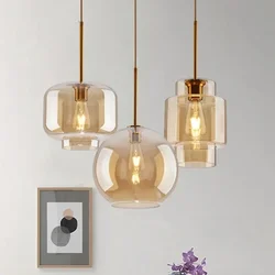Nordic Glass Pendant Lamp Living Room Round Home Decor Hanging Lihght Bedroom Dining Room Indoor Fixtures Bedside LED Lighting