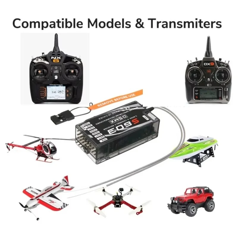 Storm S603 DSM2 DSMX 2.4GHz 6CH RC Receiver, Compatible NX8 DXe DX6i JR DSX9 Transmitter, For Drone Car Boat FPV