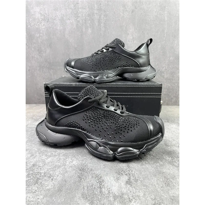 

2025 new men's rhinestone breathable casual shoes high street men's thick-soled and round-headed casual sports shoes