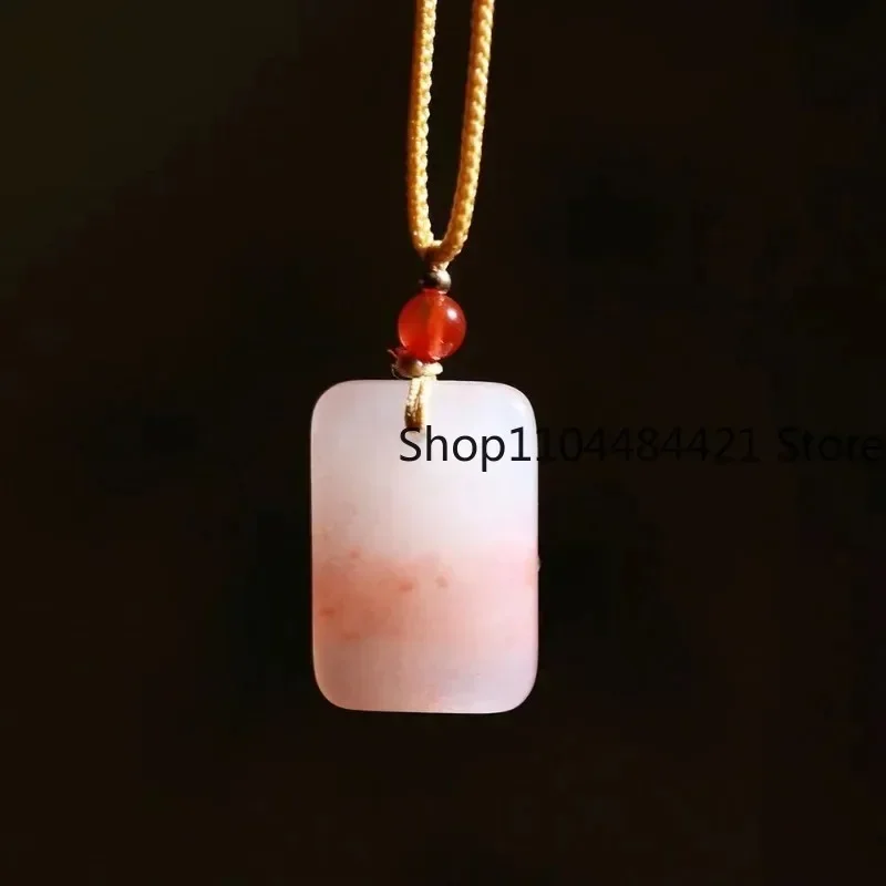 Natural Gold Silk Jade Peach Blossom Stuffed Xiangyun Lock Peace Buckle Pendant Hand-carved Exquisite Fashion Jewelry for Women