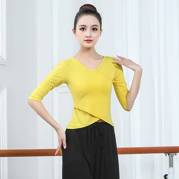 Novo padrão nacional dança topo feminino adulto modal vermelho roupas de dança latina moderna dança social superior prática desempenho roupas