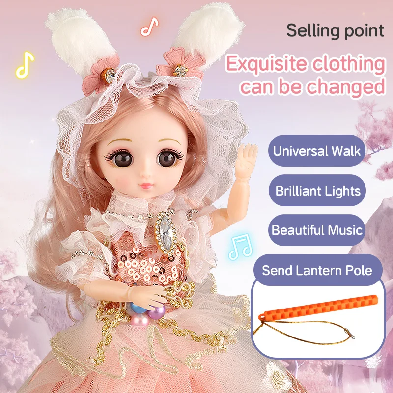 9 Inch Motorized Fashion Princess Doll with LED Lights and Music, Princess Toys for Girls and Kids, Exquisite Birthday Gifts