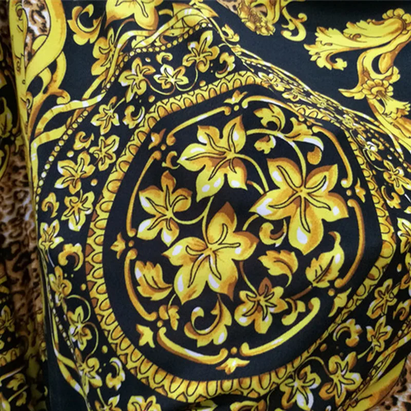 Good,Yellow Leopard,Cotton/SPANDE Knit Fabric,Ice Silk,4 Side Elastic,African Flower Cloth,DIY,Sew,Dance Dress,Large Swing Skirt