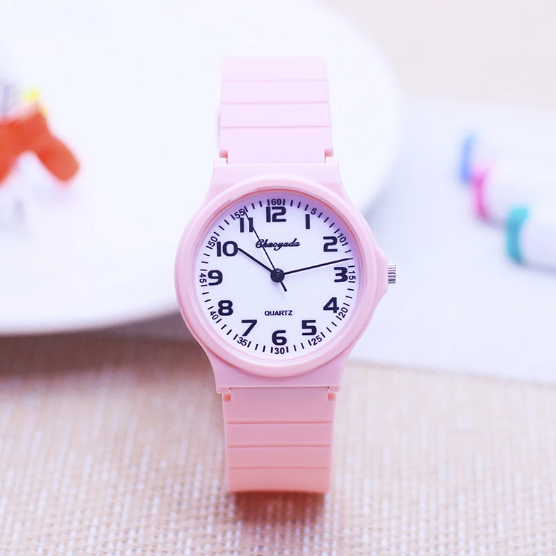 2024 child children boys girls  Primary school students rubber jelly color simple clear number quartz watches kids gifts watches