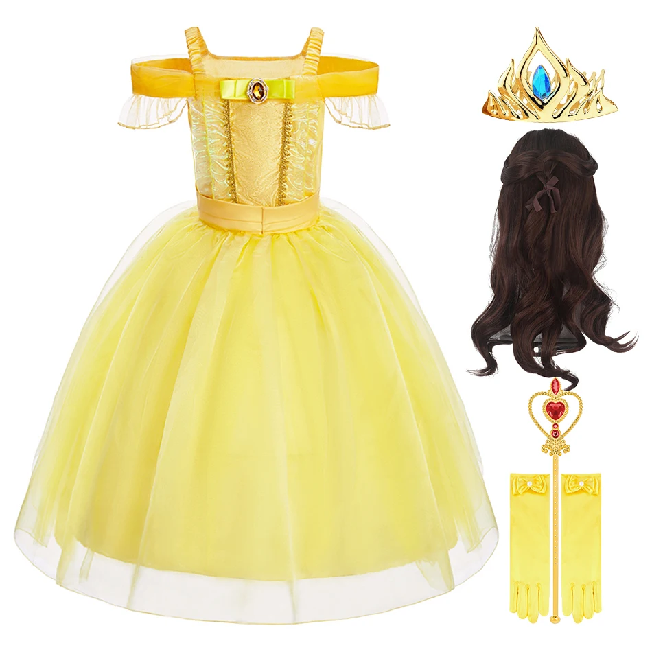 

Little Girls Princess Halloween Carnival Gown Children Summer Cosplay Dresses Kids Belle Birthday Parties Sleeveless Dance Dress