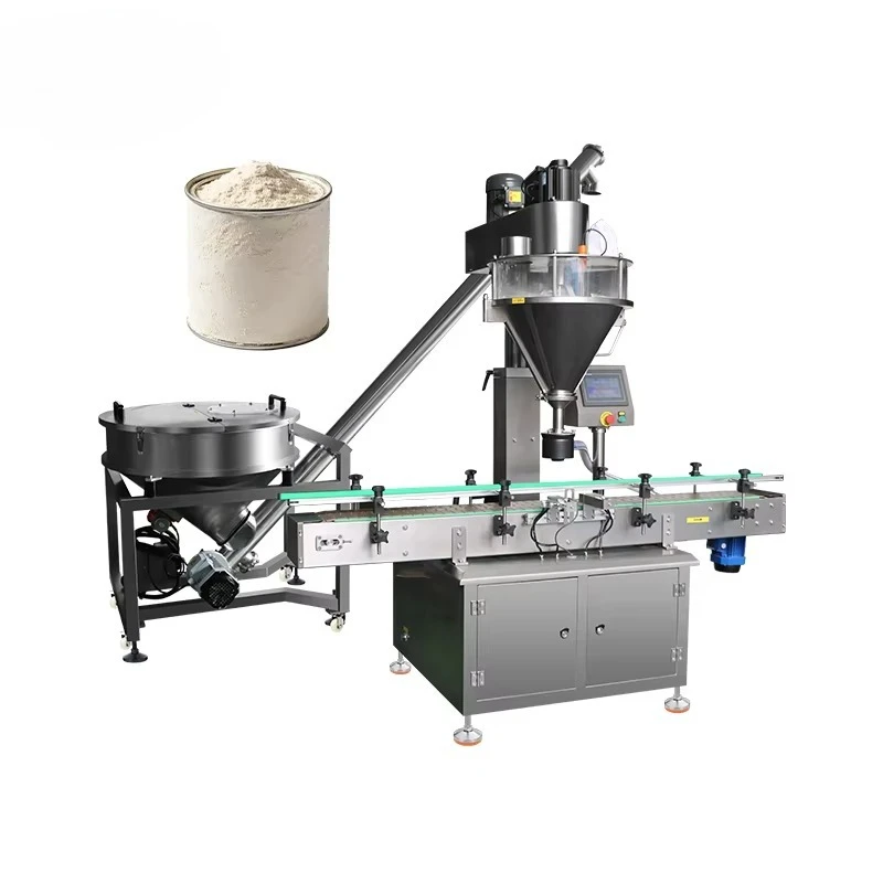 Semi Automatic Auger Screw Filler Round Bottle Jar Dry Milk Coffee Spices Powder Filling Capping Labeling Machine