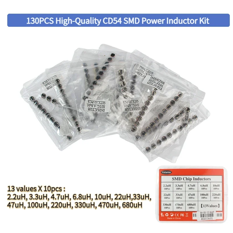 130PCS/BOX CD45 Volume Inductor Kit SMD High-Quality Power Inductor Kit diy electronicsDC-DC Converters, 2.2uH to 680uH