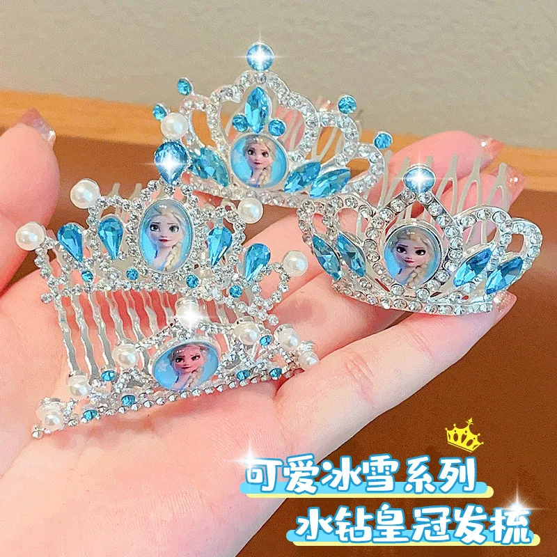 

Disney Princess Elsa Crown Cartoon Frozen Headpiece Crown Pearl Insert Little Girl Non Hair Damage Anti Slip Hair Accessories