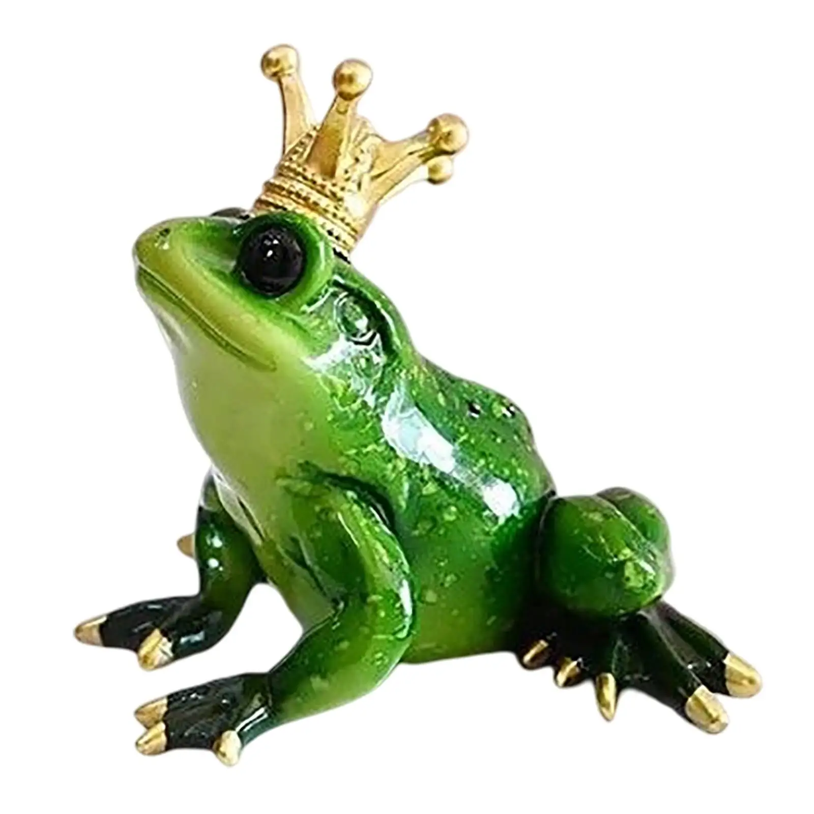 Funny Green Frog wearing Crown Figurines Cartoon Art Resin for Desk Decor Housewarming Gift Dashboard Ornament Collectibles