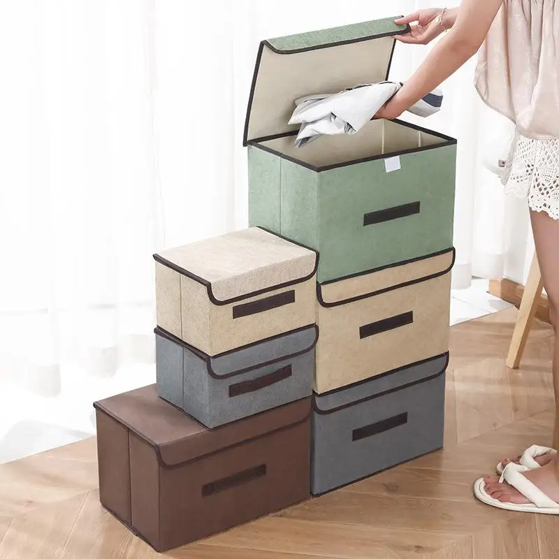 

Thickened Cotton Linen Clothes Storage Box Home Use Fabric Apparel Organizer Box Stackable Wardrobe Dormitory Storage Basket