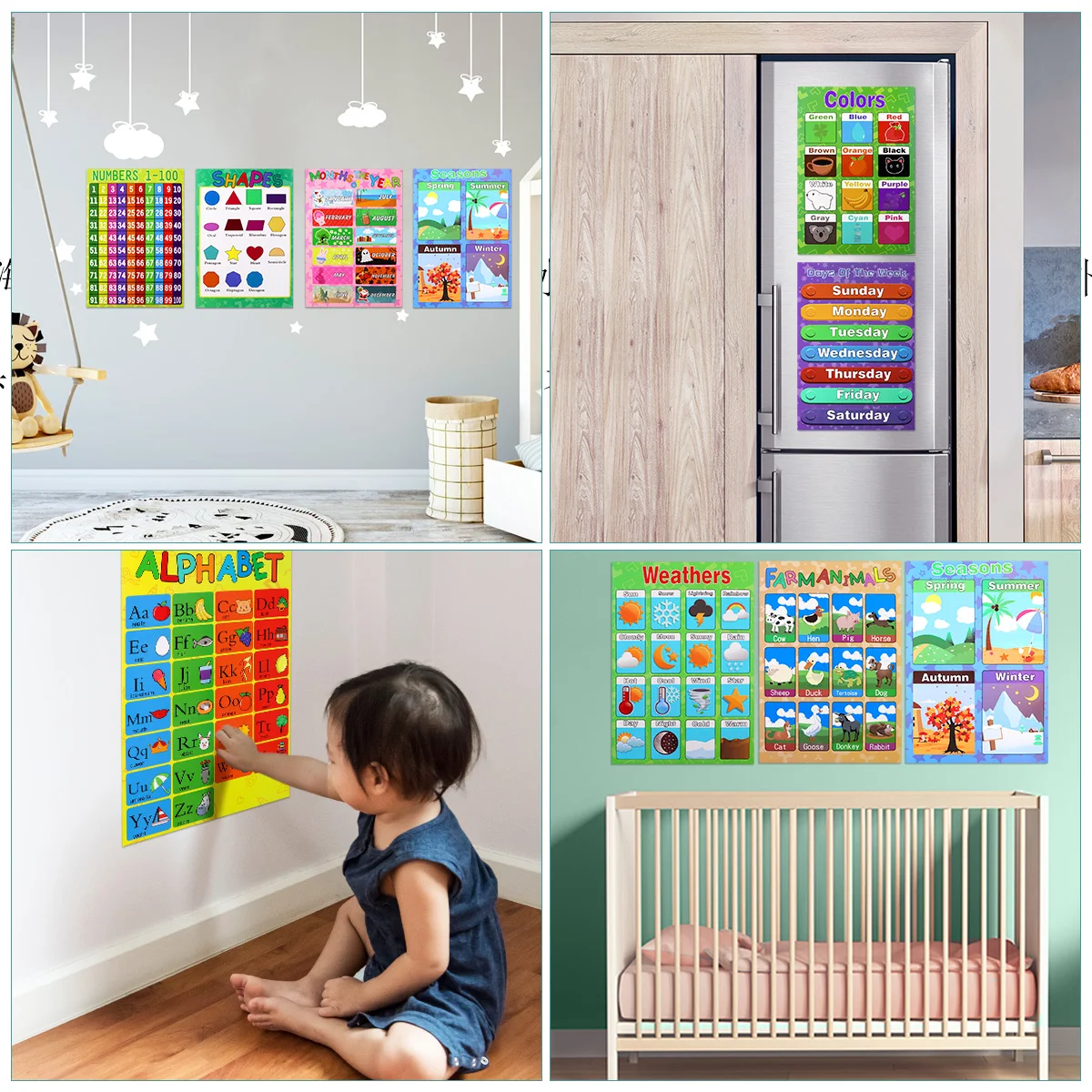 교육용 유치원 벽 포스터, 미취학 아동용 차트, 유치원 교실 알파벳 포스터