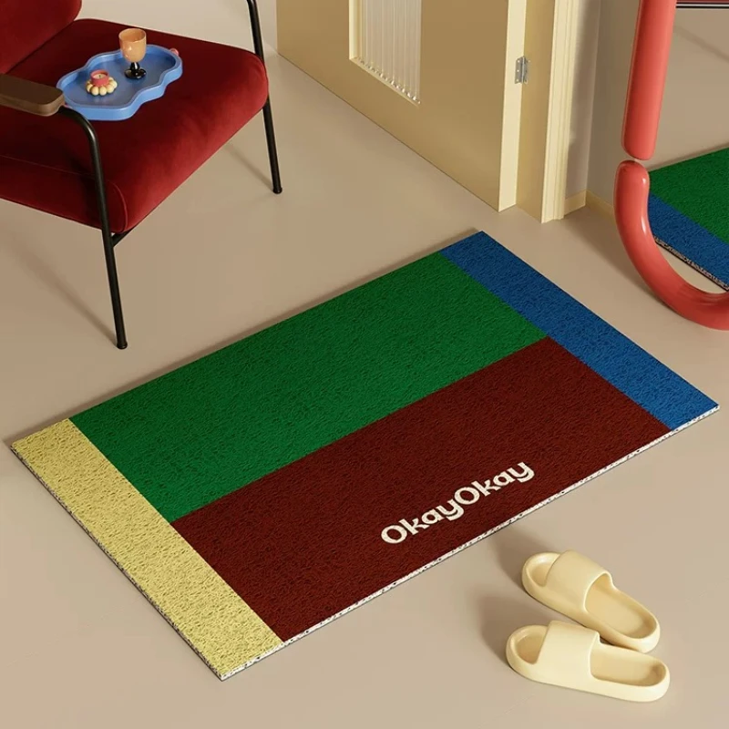 Color Block PVC Silk Ring Doormat Anti Slip Dirt Resistant Cuttable Wear-Resistant Mat Household Front Entrance Foot Floor Mat