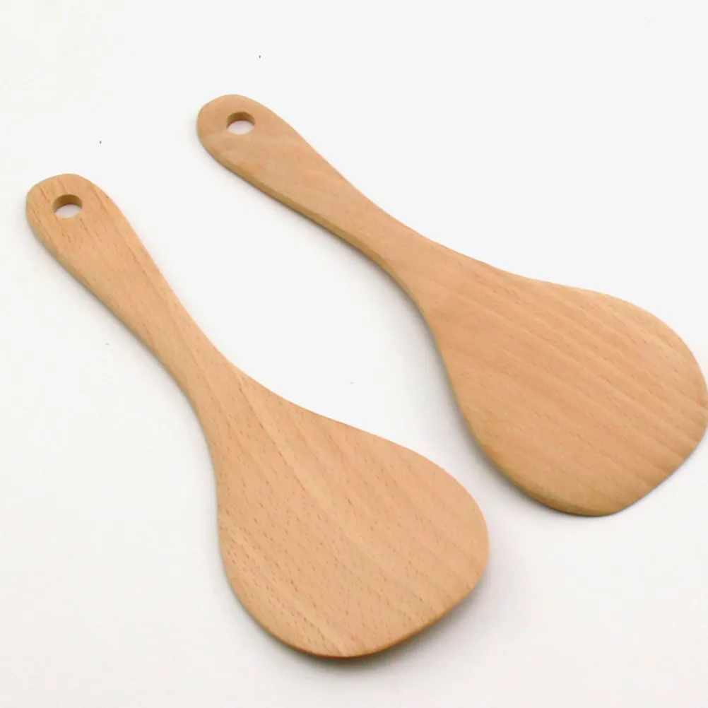 3Pcs Beech Wood Cooking Spade Spoon Set Natural Unpainted Kitchen Utensils for Restaurant Hotel Home Catering Buffet Picnic