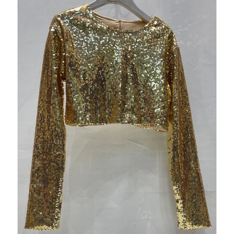 

Faionable ort Sequin Top Long Sve Jazz Dance Performance Outfit Versatile Stage Costume Ba Zipper Trendy Women's Wear