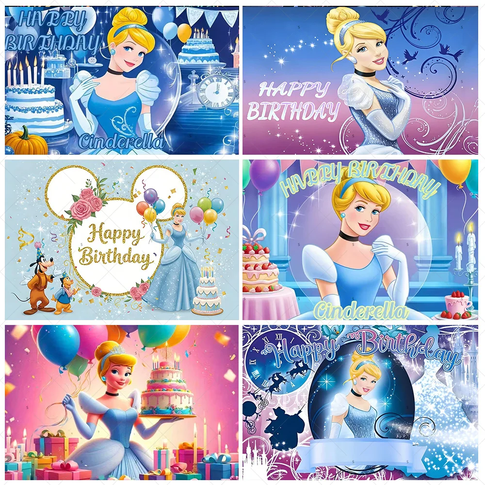 

Disney Cinderella Princess Background Girl Birthday Party Decoration Cinderella Backdrop Supplies Baby Shower Photography Props