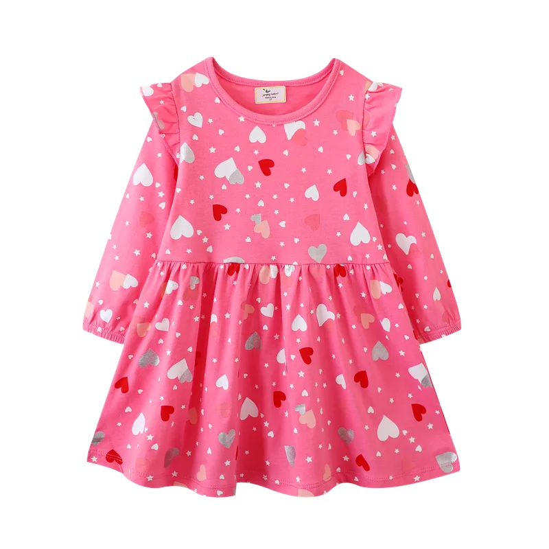 

Jumping Meters 2-7T Autumn Spring Girls Children's Dresses Hearts Printed Long Sleeve Autumn Kids Dress