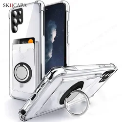 Airbag Shockproof Soft Clear Ring Holder Case for Samsung S24 Ultra S25 Plus S23 S22 S21 FE S10 Note 20 Ultra Wallet Card Cover