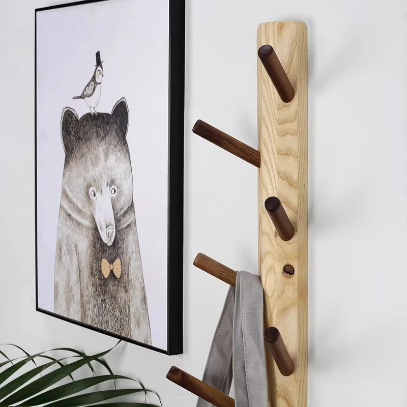 

Настенные крючки для одежды из орехового дерева, креативные скандинавские деревянные декоративные крючки для прихожей, держатель для ключей