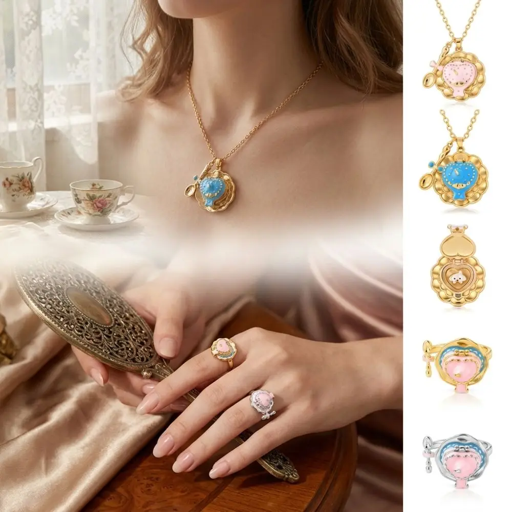 Openable Pendant Jewelry Set Fine Alloy Skin-Friendly Necklace Delicate Craftsmanship Matching Outfits Necklace Ring Daily Wear