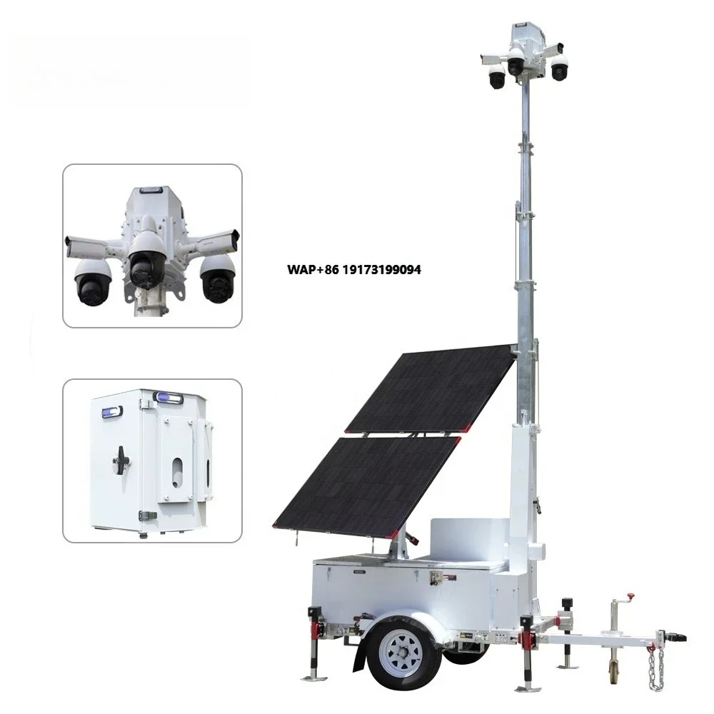 Multifunctional Mobile Solar CCTV Trailer 1200W Solar Panel Rental Power System Wireless Outdoor BIGLUX BL2P-G9EHSST 9m Mast