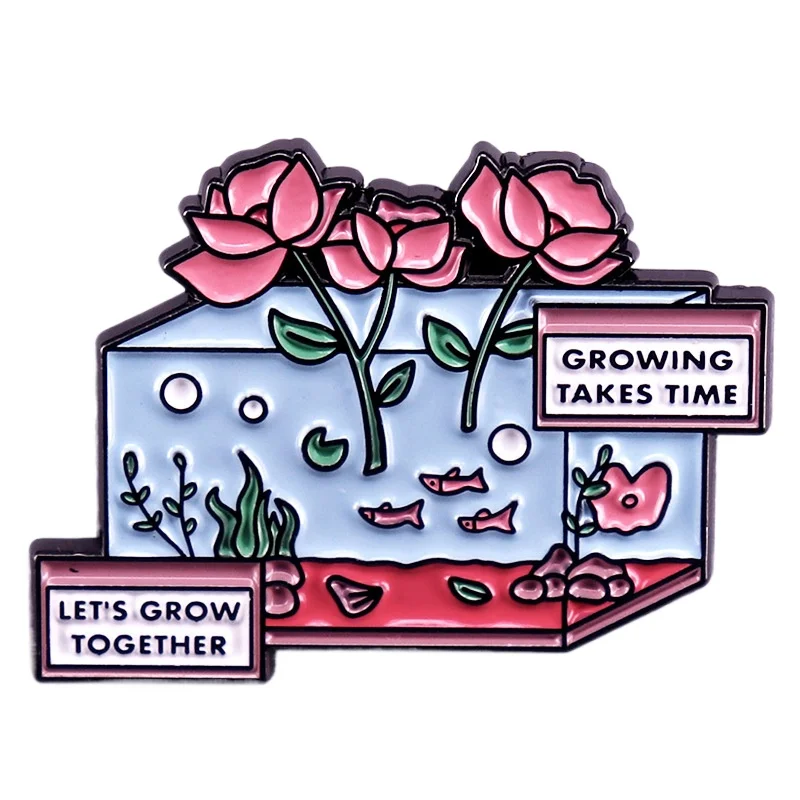 1 pièce Épinglette en émail Lotus d'aquarium 'La croissance prend du temps', Affirmation positive, Florale, Inspirante pour aquarium, Pour usage quotidien