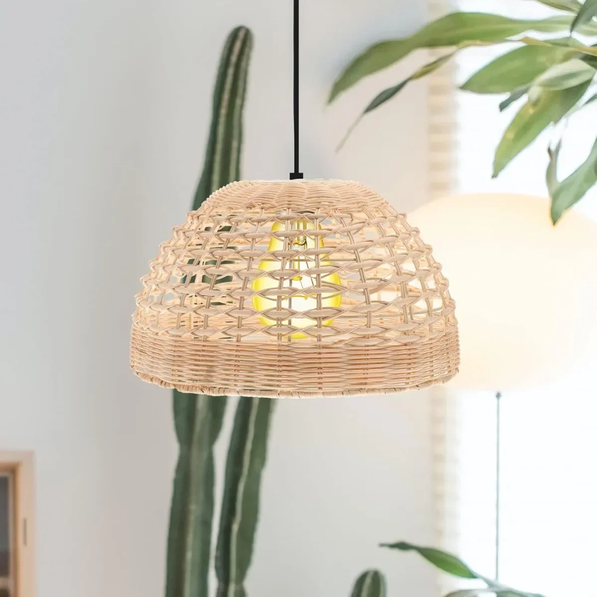 JOYINLED Dia 28cm E26/E27 Chandeliers Light Beige Rattan Pendant Lamp Shade for Bedroom Decor Pendant Lights Cover Ceiling Lamps
