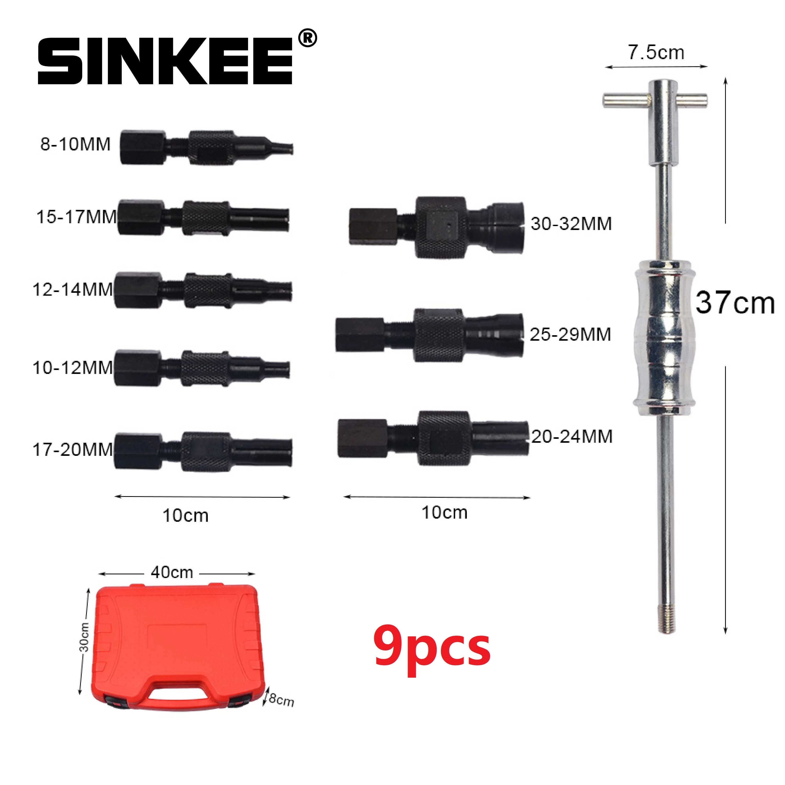 9/10st Blind Hole Kit Slide Hammer Pilot Interne lagertrekker Lagertrekker Removal Tool Kit