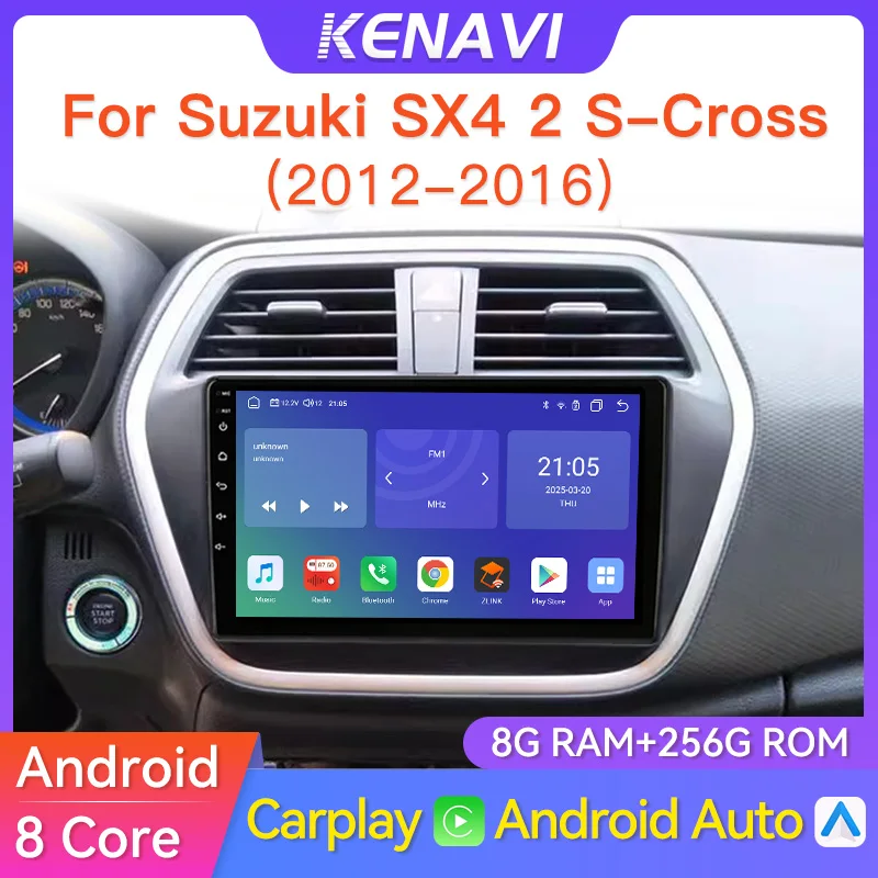 2Din Car Stereo Radio For Suzuki SX4 2 S-Cross 2012-2016 Lntelligent Center Multimedia Player GPS Carplay Android Auto Head Unit